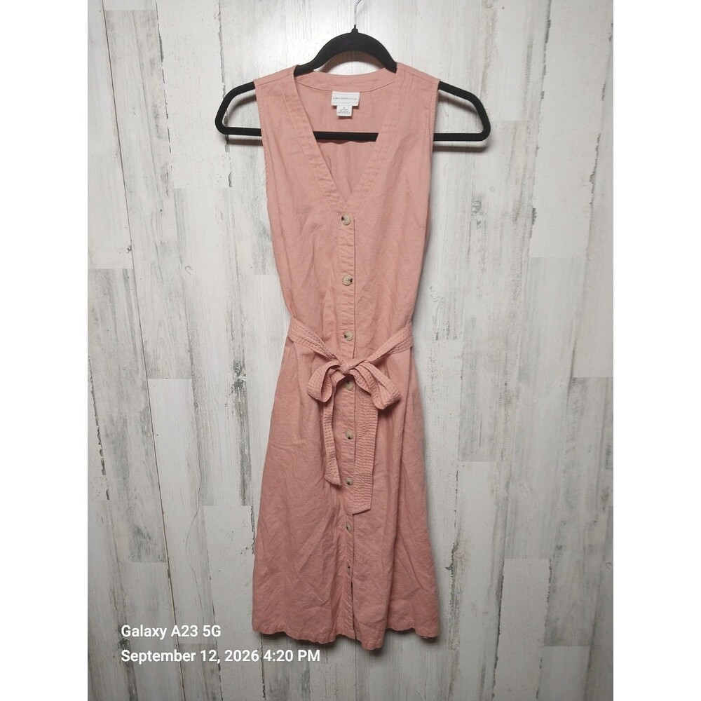 Liz Claiborne Women's Small Linen Blend Sleeveless Midi Dress Coastal